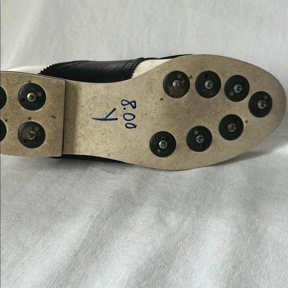 FootJoy Black and White Green-Joys Golf Shoes with Spikes - Picture 7 of 8